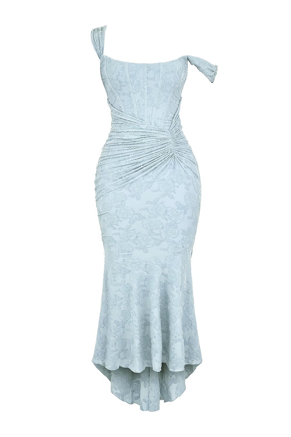Elegant Floral Lace Mermaid Dress for Women with Square Neck Sleeveless Corset Ruched High Low Style