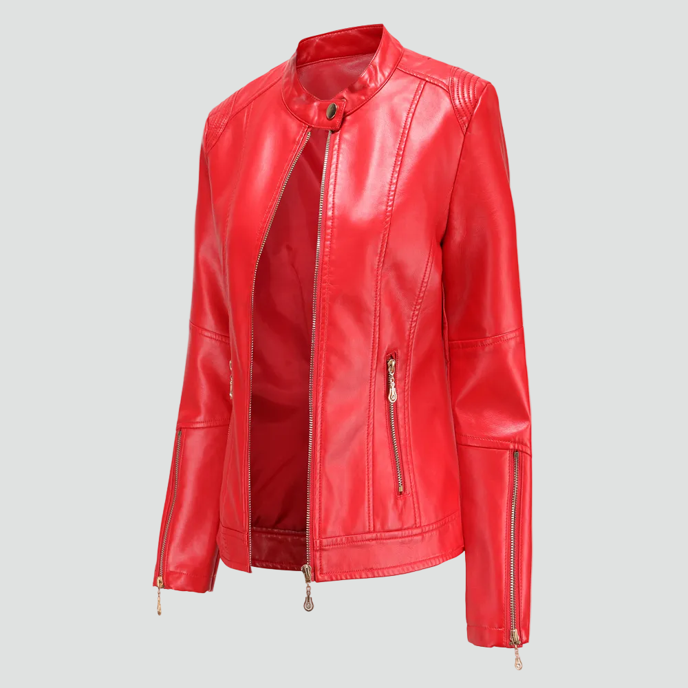 Women's Faux Leather Zip Biker Jacket