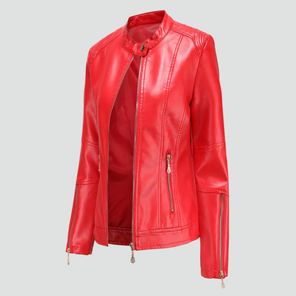 Women's Faux Leather Zip Biker Jacket