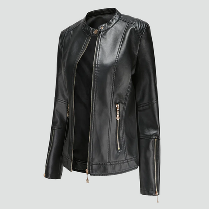 Women's Faux Leather Zip Biker Jacket