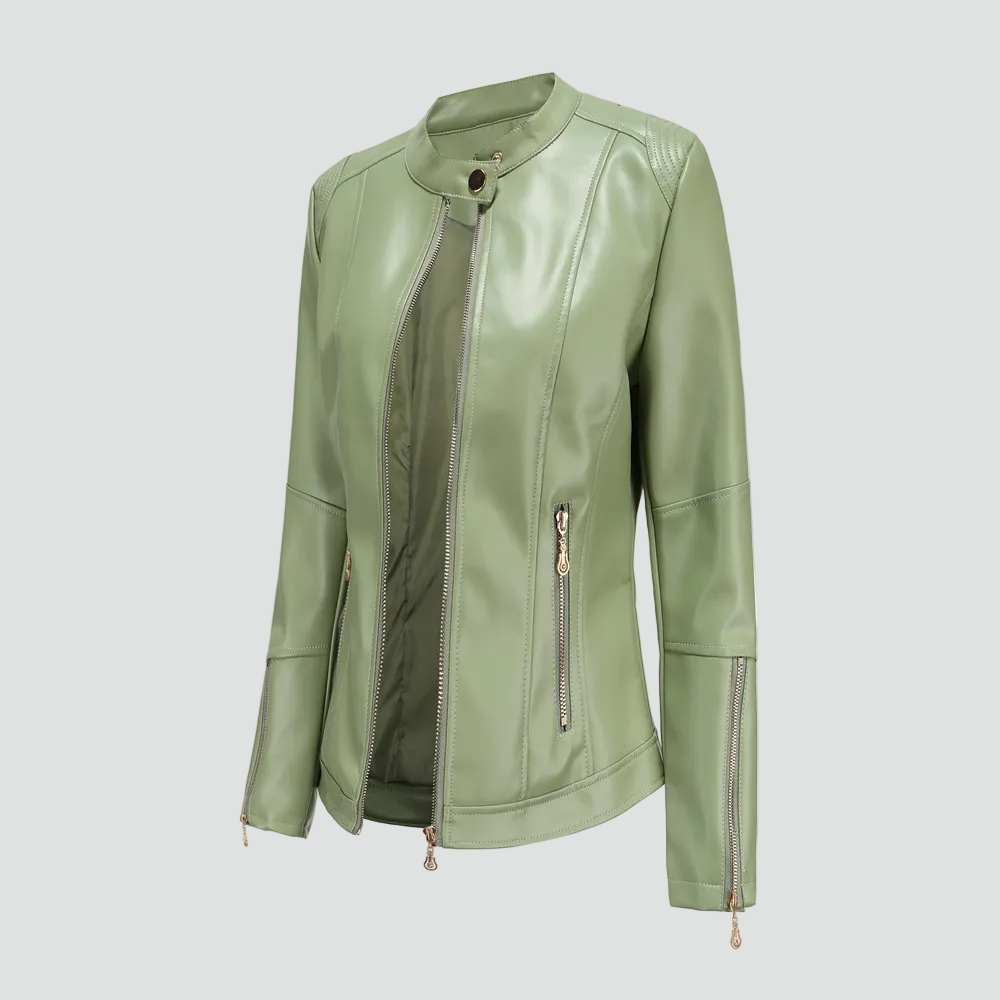 Women's Faux Leather Zip Biker Jacket