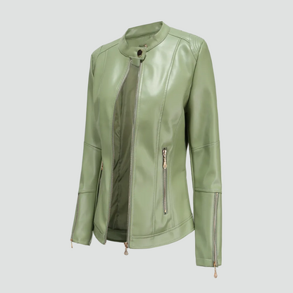 Women's Faux Leather Zip Biker Jacket