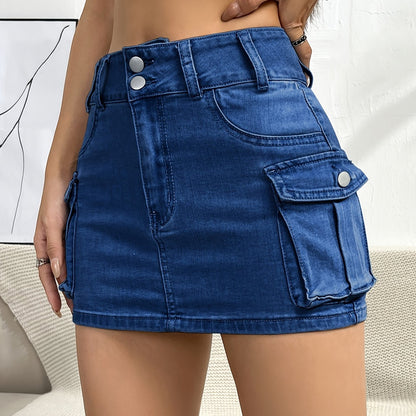 Effortless Denim Cargo Mini Skirt for Women with High Waist Button Front Pocket Detail Casual Style