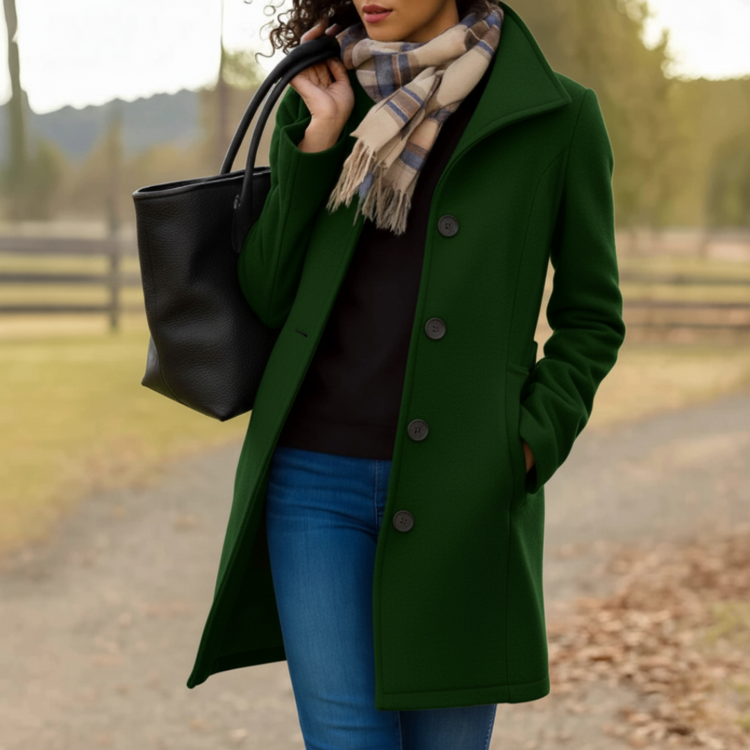 Women's Single Breasted High Collar Wool Coat