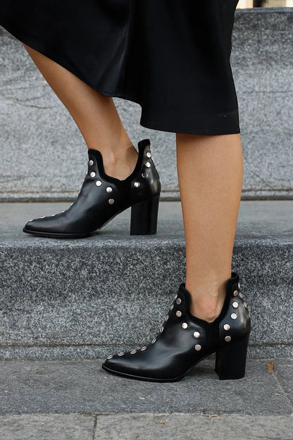 Women's Black Studded Pointed Toe Ankle Boots
