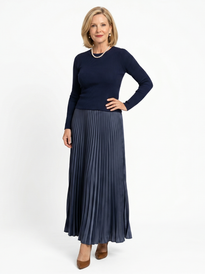 Women Pleated Satin Maxi Skirt