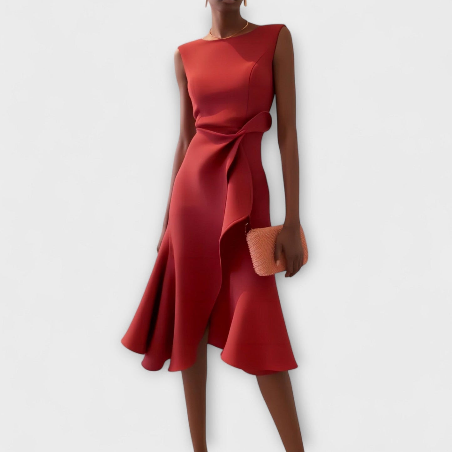 Elegant Draped Cocktail Dress for Women with Boat Neck Sleeveless Ruffle Hem Formal Party Style