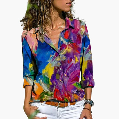 Effortless Striped Print Shirt for Women with Collar Long Sleeve Button Front Relaxed Style