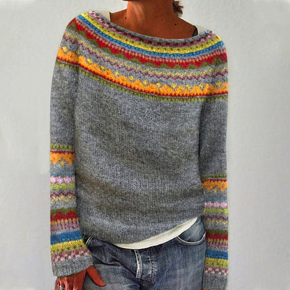 Comfortable Striped Knit Sweater for Women with Crew Neck Long Sleeve Relaxed Oversized Style