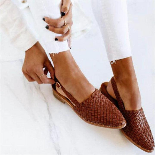 Effortless Woven Leather Flat Mule for Women with Pointed Toe Slingback Strap Braided Style