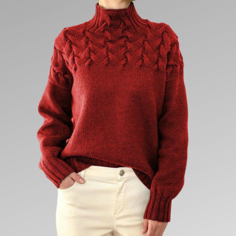 Comfortable Cable Knit Sweater for Women with Mock Neck Long Sleeve Chunky Oversized Style