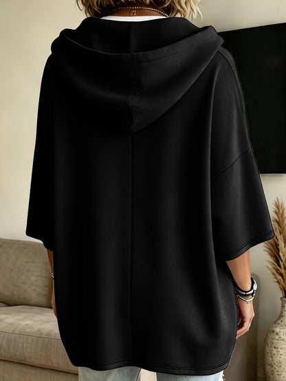 Easy Fleece Oversized Hoodie for Women with Drawstring Hood Batwing Sleeve Kangaroo Pocket Easy Style