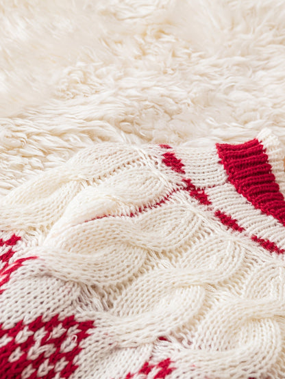 Warm Red Fair Isle Christmas Tacky Sweater for Women with High Neck Long Sleeve Knit Pullover Festive Style