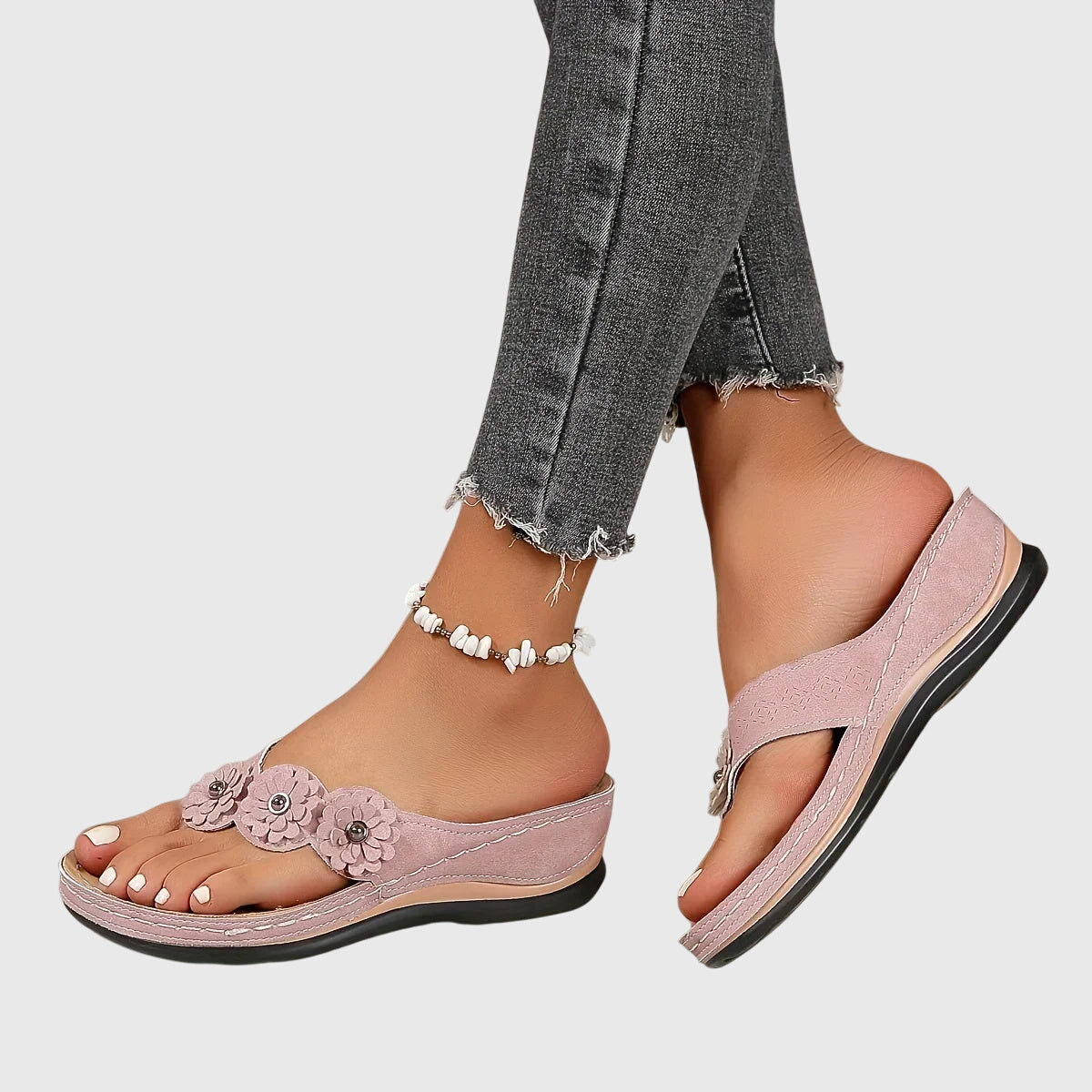 Comfortable Floral Wedge Sandals for Women with Toe Post Strap Cushioned Comfort Style