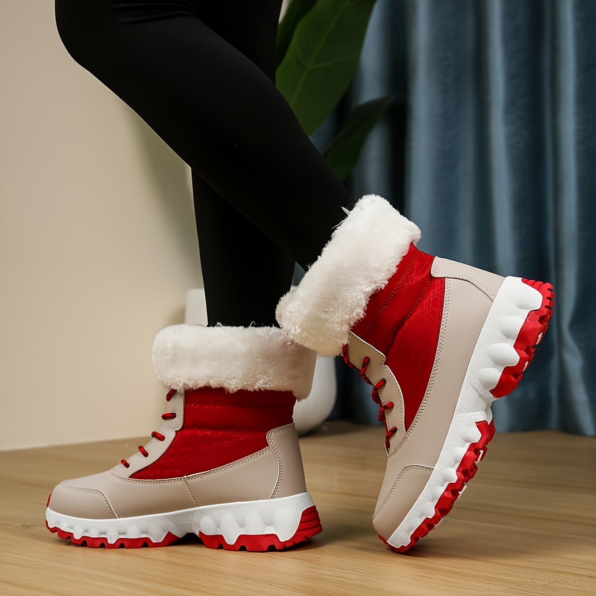 Cozy Lace Up Snow Boots for Women with Plush Cuff Rugged Sole Winter Snowproof Style