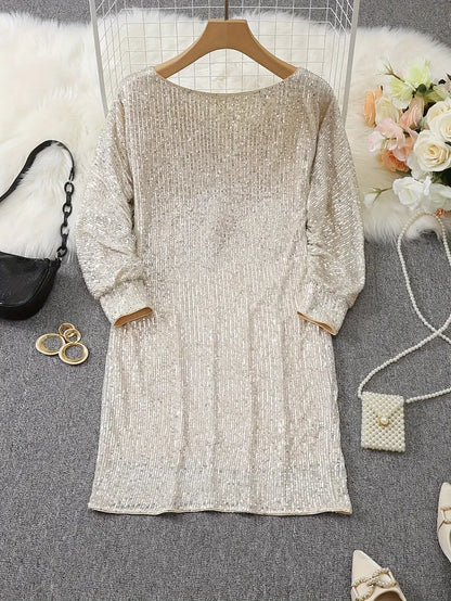 Elegant Sequin Cocktail Dress for Women with One Shoulder Batwing Sleeve Bodycon Sparkle Formal Party Style