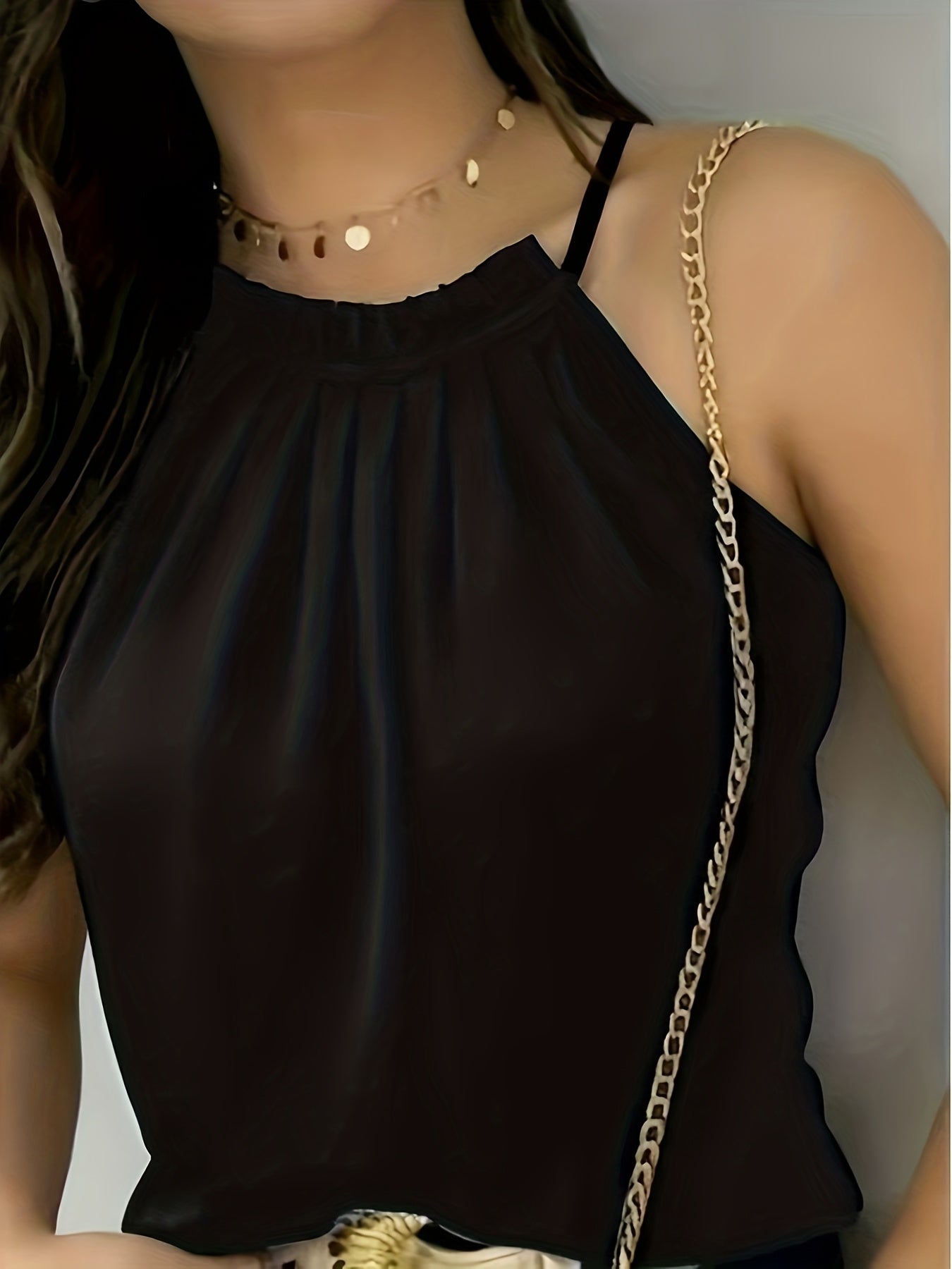 Elegant Satin Halter Top for Women with High Neck Sleeveless Pleated Relaxed Style