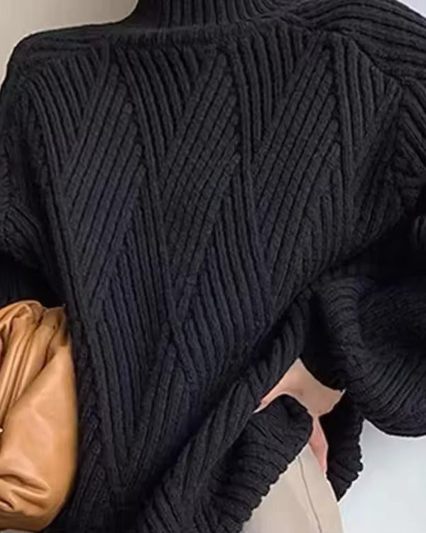 Comfortable Ribbed Knit Sweater for Women with High Neck Long Sleeve Oversized Batwing Style