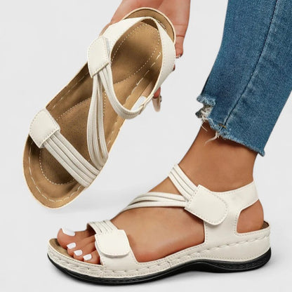 Comfortable Wedge Sandal for Women with Crisscross Strap Velcro Closure Cushioned Sole Casual Style