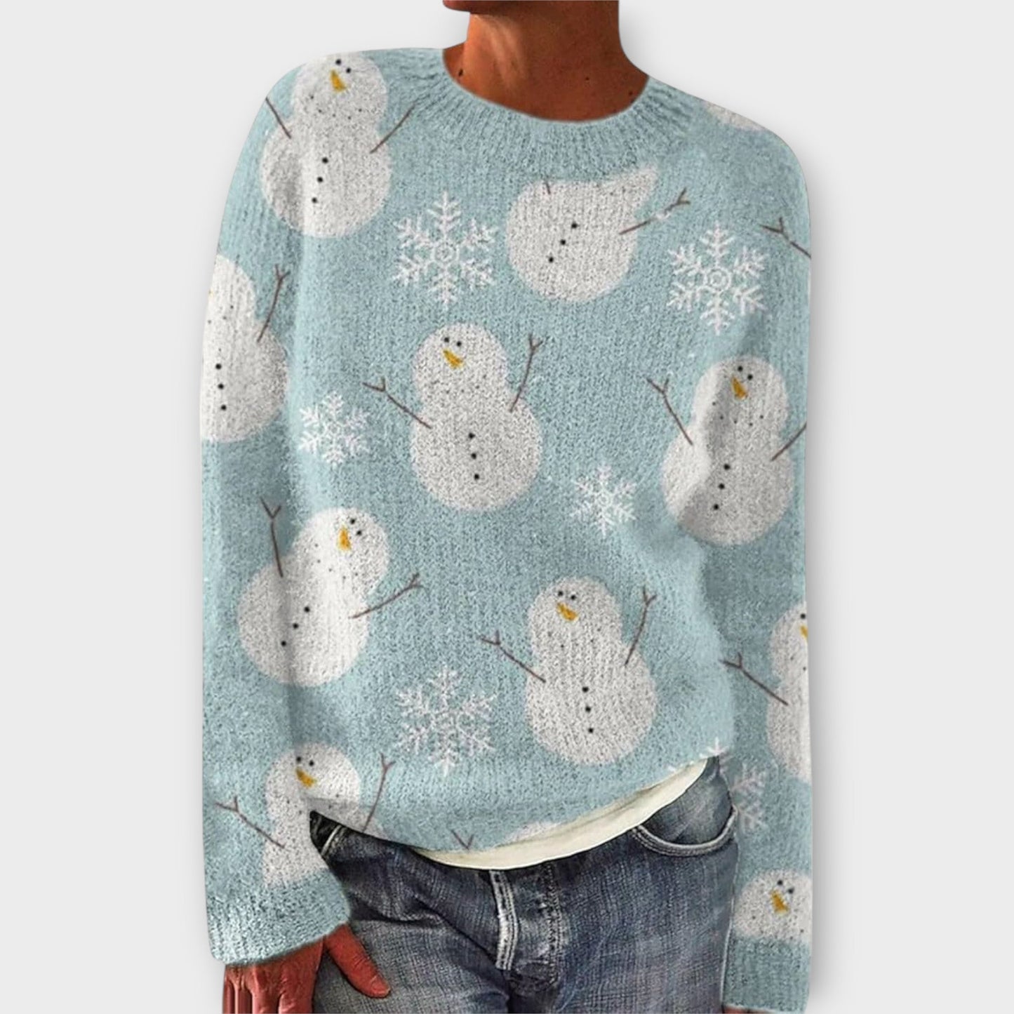 Comfortable Christmas Print Sweater for Women with Crew Neck Long Sleeve Relaxed Oversized Knit Style