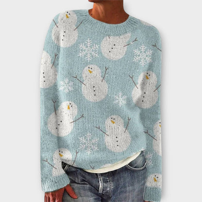Comfortable Christmas Print Sweater for Women with Crew Neck Long Sleeve Relaxed Oversized Knit Style