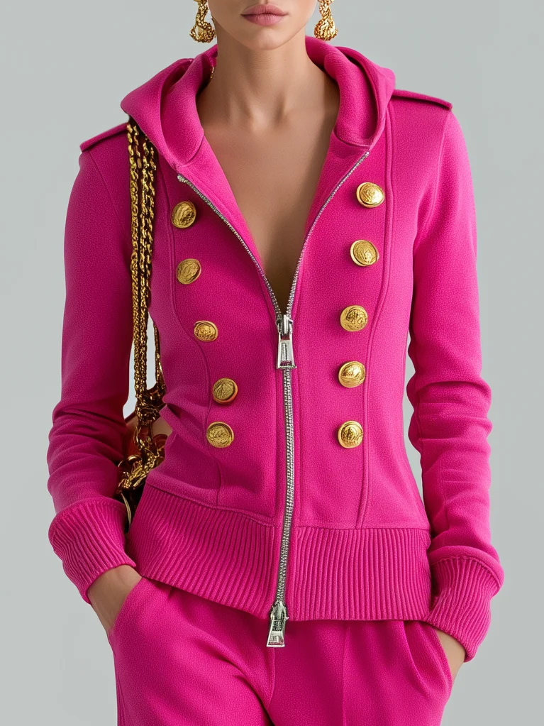 Active Pink Two Piece Sweatsuit for Women with Hooded Zip Up Top Jogger Pants Loungewear Style
