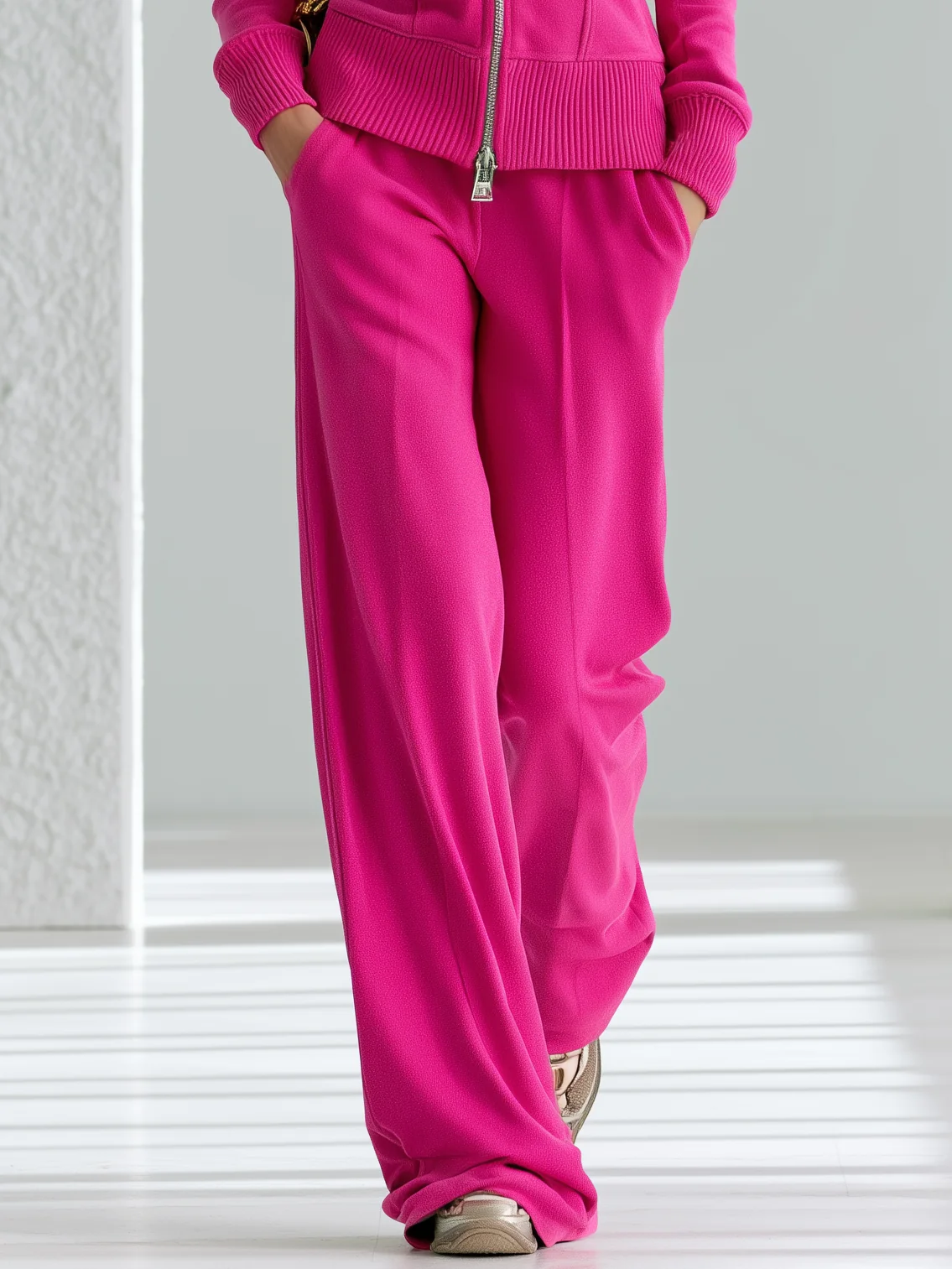 Active Pink Two Piece Sweatsuit for Women with Hooded Zip Up Top Jogger Pants Loungewear Style
