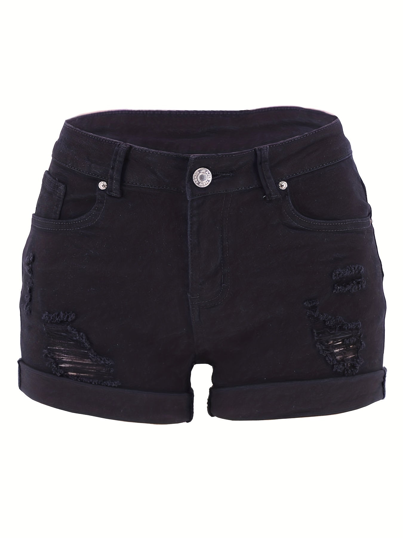 Effortless Distressed Denim Shorts for Women with High Waisted Cuffed Hem Casual Style