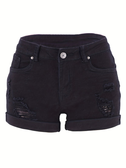 Effortless Distressed Denim Shorts for Women with High Waisted Cuffed Hem Casual Style