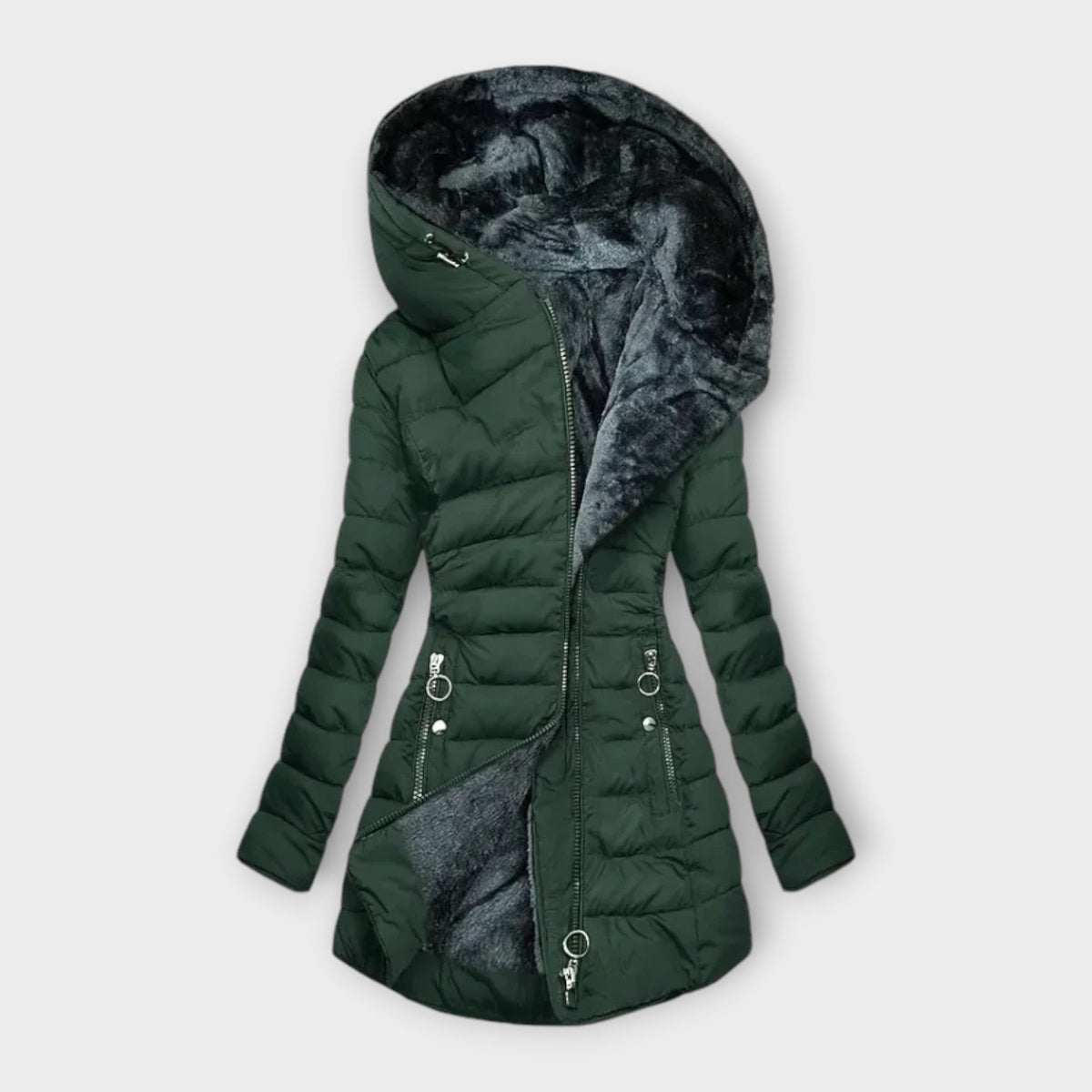 Women's Faux Fur Lined Hooded Quilted Coat