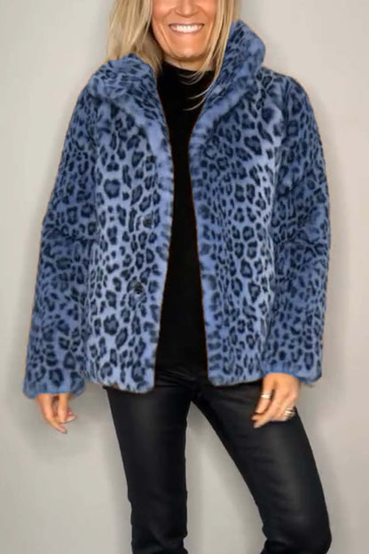 Women's Leopard Print Longline Faux Fur Coat