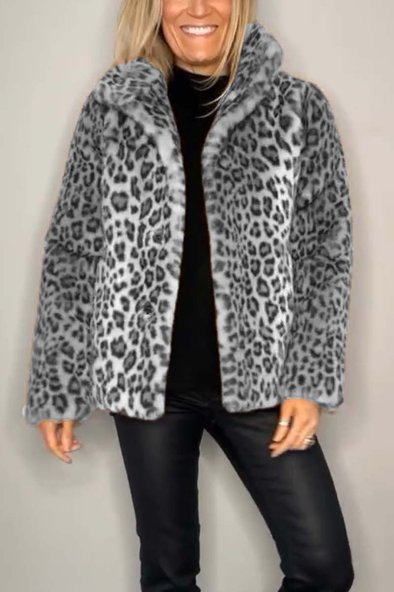Women's Leopard Print Longline Faux Fur Coat