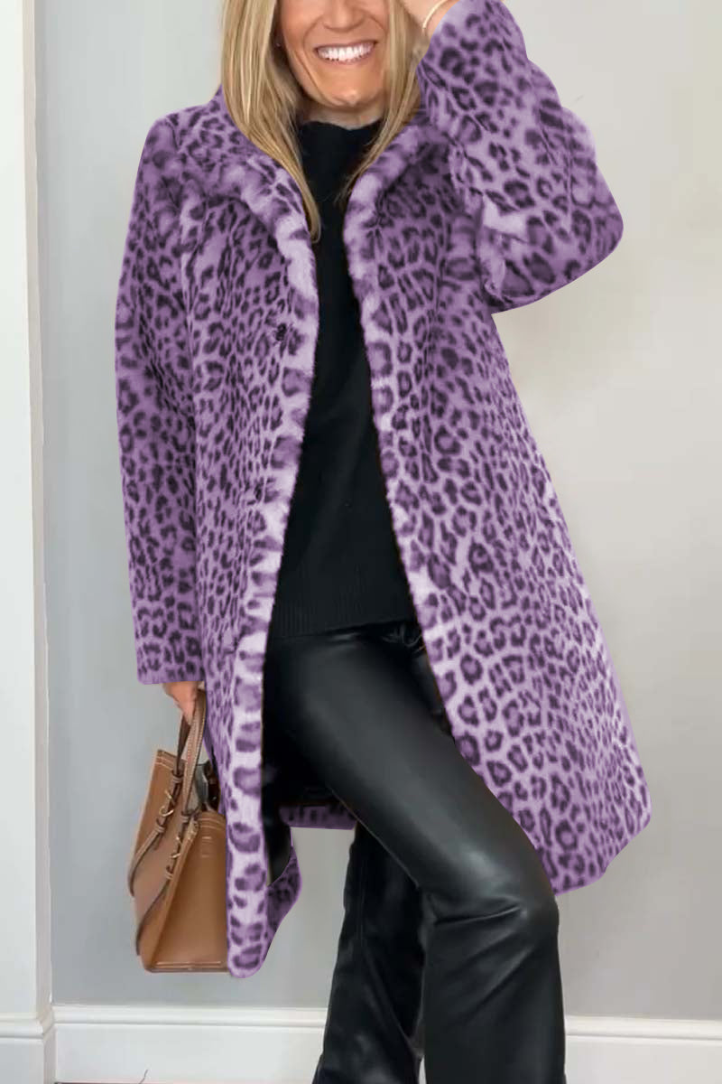 Women's Leopard Print Longline Faux Fur Coat