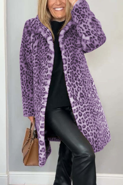 Women's Leopard Print Longline Faux Fur Coat
