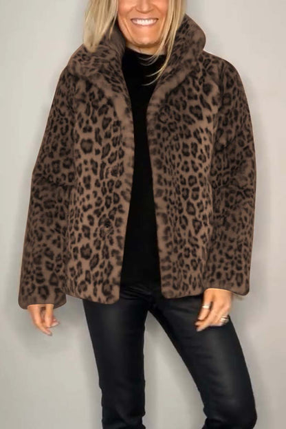 Women's Leopard Print Longline Faux Fur Coat