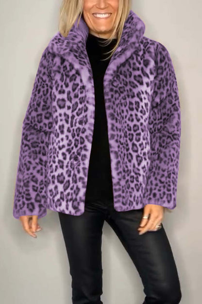 Women's Leopard Print Longline Faux Fur Coat