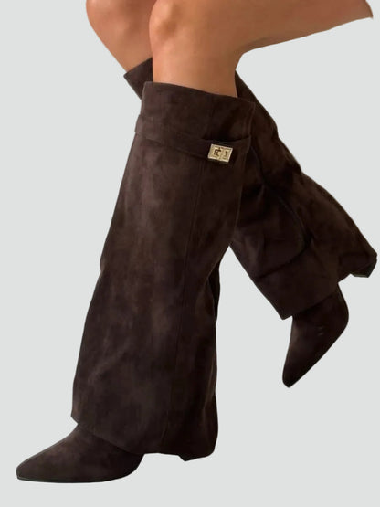 Women's Fold Over Wide Shaft Knee High Boots