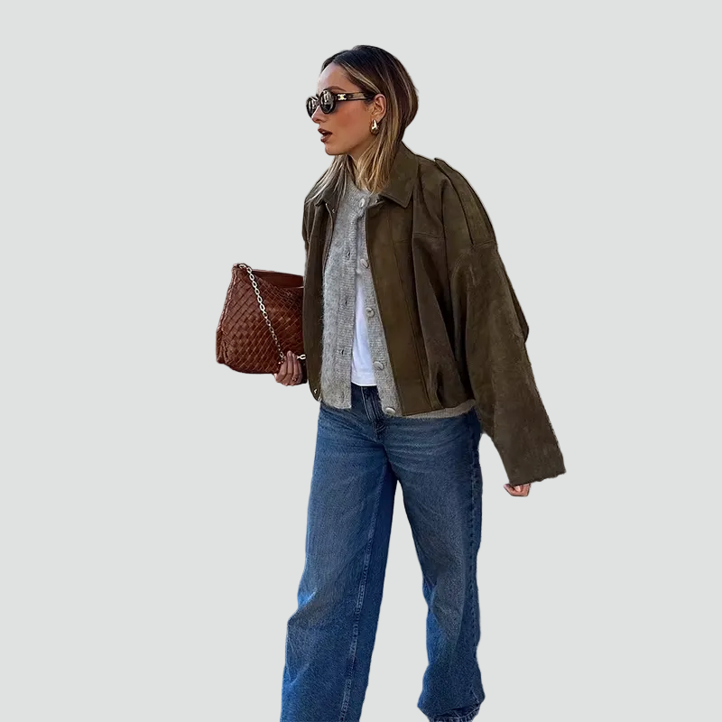 Women's Oversized Suede Bomber Jacket