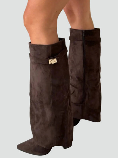 Women's Fold Over Wide Shaft Knee High Boots