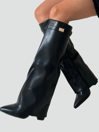 Women's Fold Over Wide Shaft Knee High Boots
