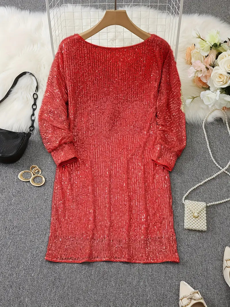 Elegant Sequin Cocktail Dress for Women with One Shoulder Batwing Sleeve Bodycon Sparkle Formal Party Style
