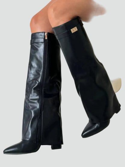 Women's Fold Over Wide Shaft Knee High Boots