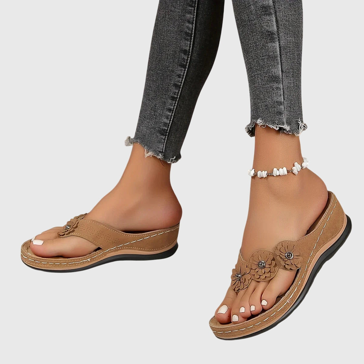 Comfortable Floral Wedge Sandals for Women with Toe Post Strap Cushioned Comfort Style
