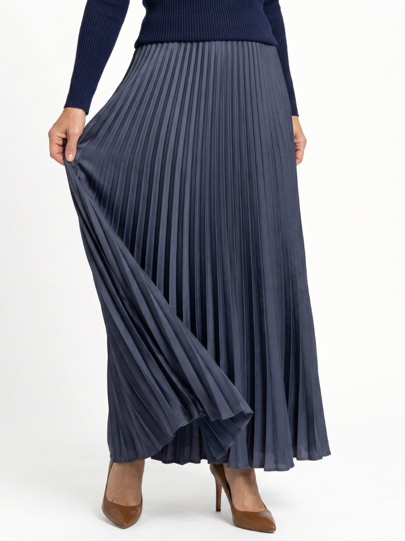 Women Pleated Satin Maxi Skirt