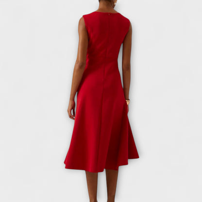 Elegant Draped Cocktail Dress for Women with Boat Neck Sleeveless Ruffle Hem Formal Party Style