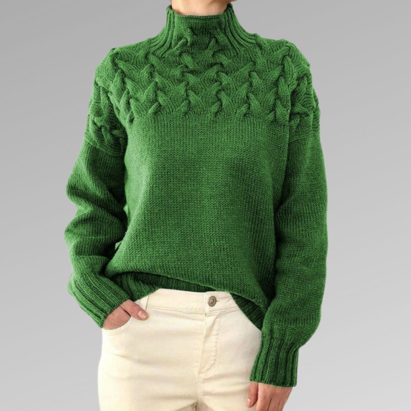 Comfortable Cable Knit Sweater for Women with Mock Neck Long Sleeve Chunky Oversized Style