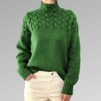 Comfortable Cable Knit Sweater for Women with Mock Neck Long Sleeve Chunky Oversized Style