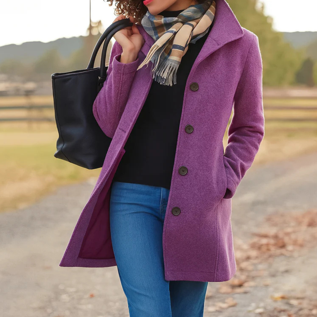 Women's Single Breasted High Collar Wool Coat