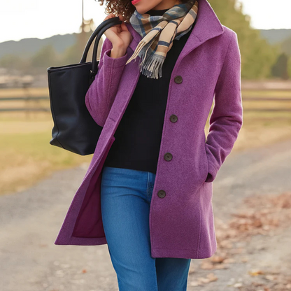 Women's Single Breasted High Collar Wool Coat