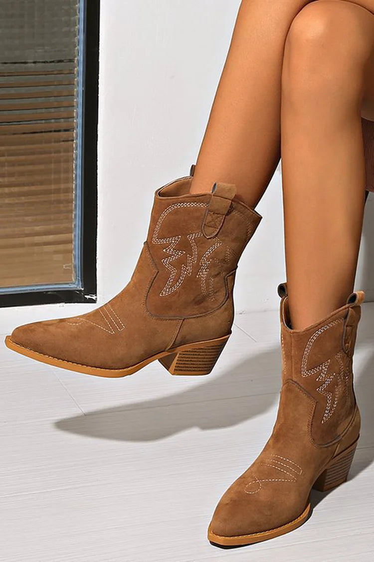 Women's Embroidered Suede Cowboy Boots